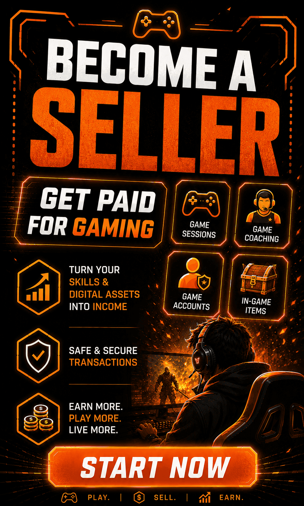 Get paid for gaming by selling coaching, sessions, accounts and in-game items on StackedGame