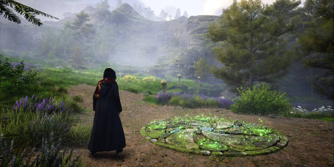 hogwarts-legacy-player-standing-at-glowing-merlin-trial-circle-near-hogwartsjpg