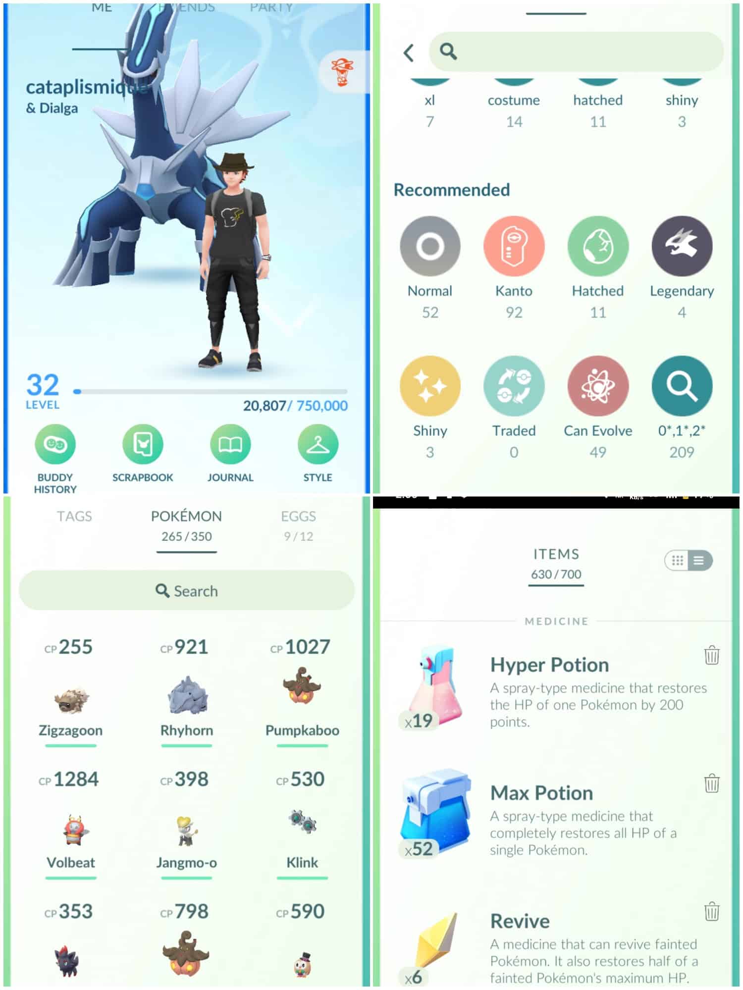 Pokemon go = Level 32 | 2021 creation | 4 legendary | 3 shiny | 350 Pokemon storage