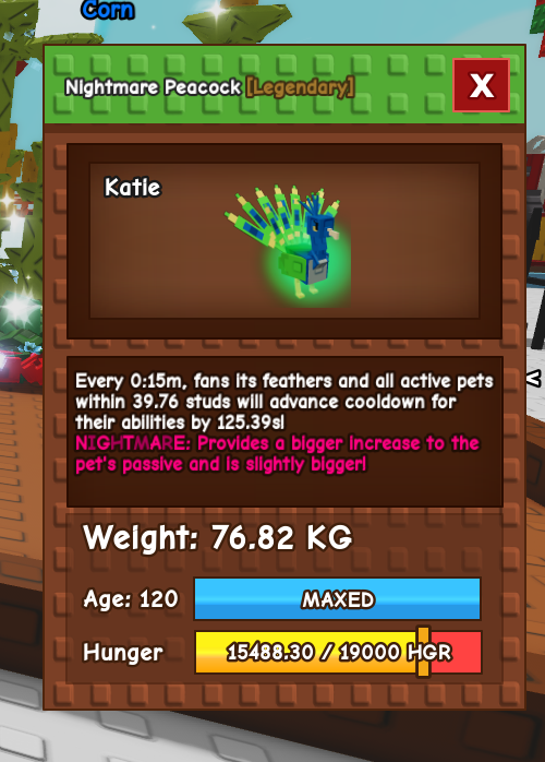 NIGHTMARE PEACOCK 76.85 KG AGE 114 MAX PASSIVE 15 SECOND