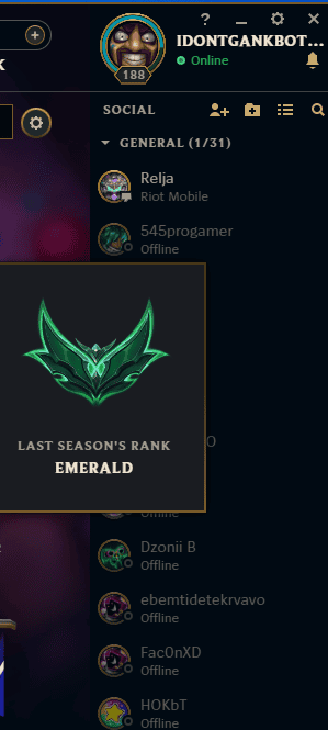 EUNE Emerald account ready to play Level 187 Emerald last season 160 champions unlocked 12000 BE 42 skins 1 mythic 5 legendary 20 epic 7 legacy Str