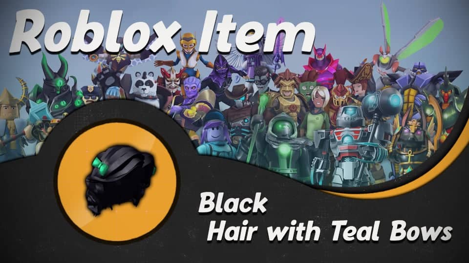 Roblox Virtual Item – Black Hair with Teal Bows (Code Sent Instantly)