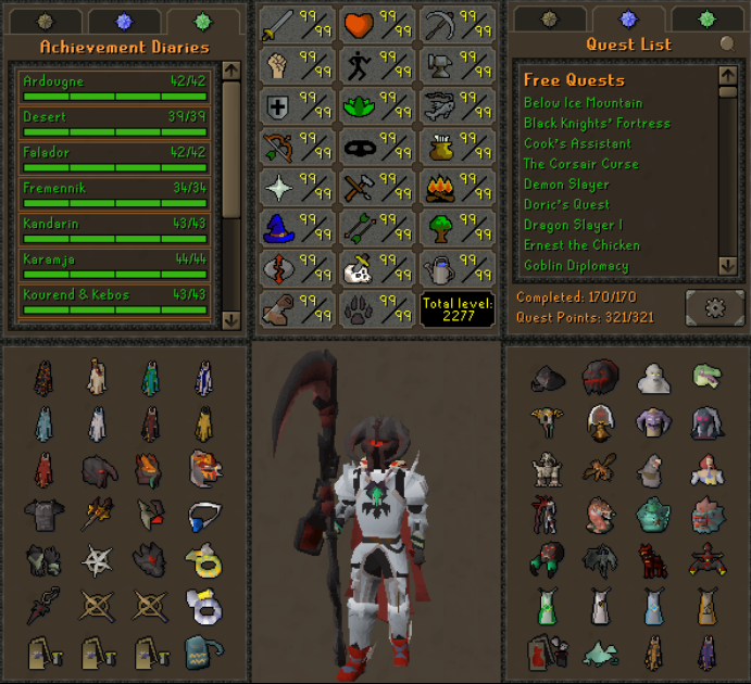 Runescape Old School Account Maxed Cape Grandmaster | 2277 Total | 48 Pets | Zuk Slayer helm | RARE PETS | Music Cape | Tob Kits | Dusted Raids Pets | Blood Torva | Purifying Sigil & MORE!